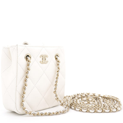 Lambskin Quilted Clutch with Double Chain White