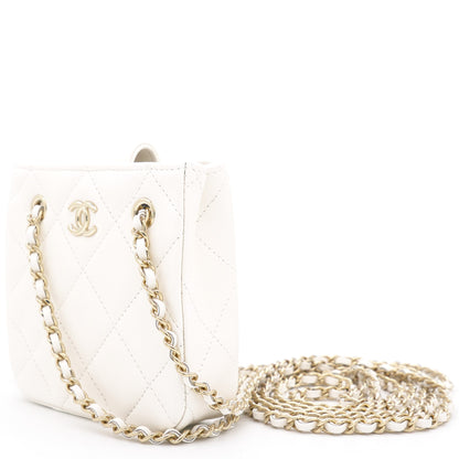 Lambskin Quilted Clutch with Double Chain White