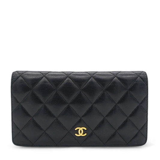 Lambskin Quilted Yen Wallet Black