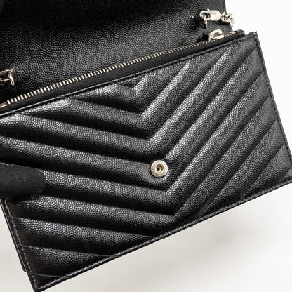 SAINT LAURENT/ YSL Envelope Chain Wallet Calfskin Black SHW