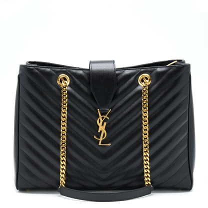 Saint Laurent/YSL Chevron Tote Bag Black GHW