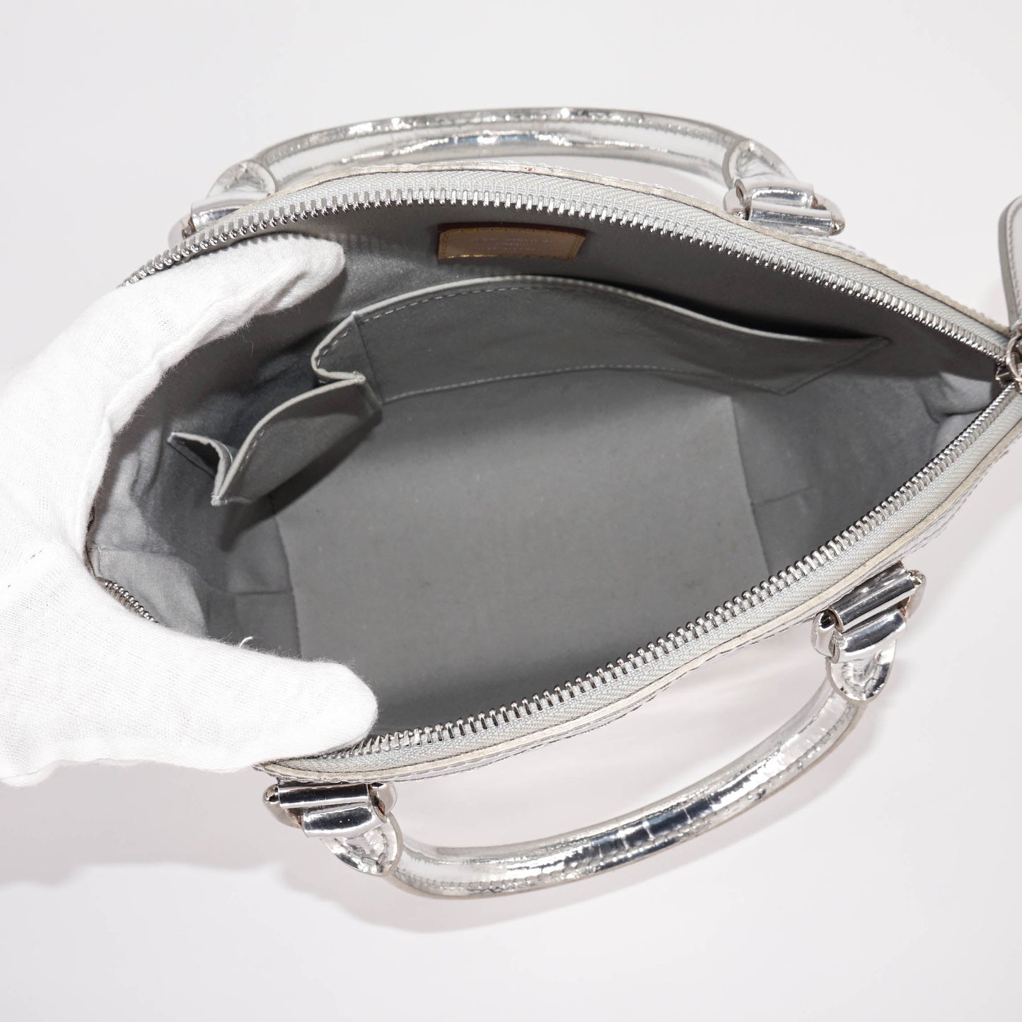 Louis-Vuitton Silver Monogram Miroir Lockit Handbag