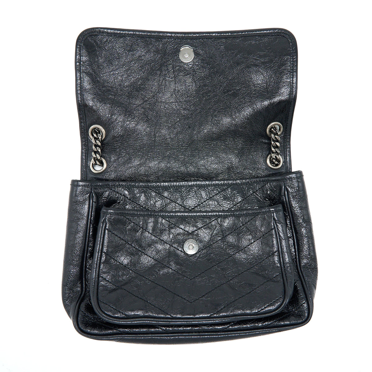 Saint Laurent Niki Aged Calfskin Black With Black And Ruthenium Hardware