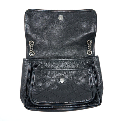 Saint Laurent Niki Aged Calfskin Black With Black And Ruthenium Hardware