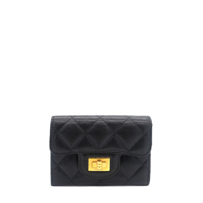 Aged Calfskin Quilted Reissue Flap  Holder Black GHW