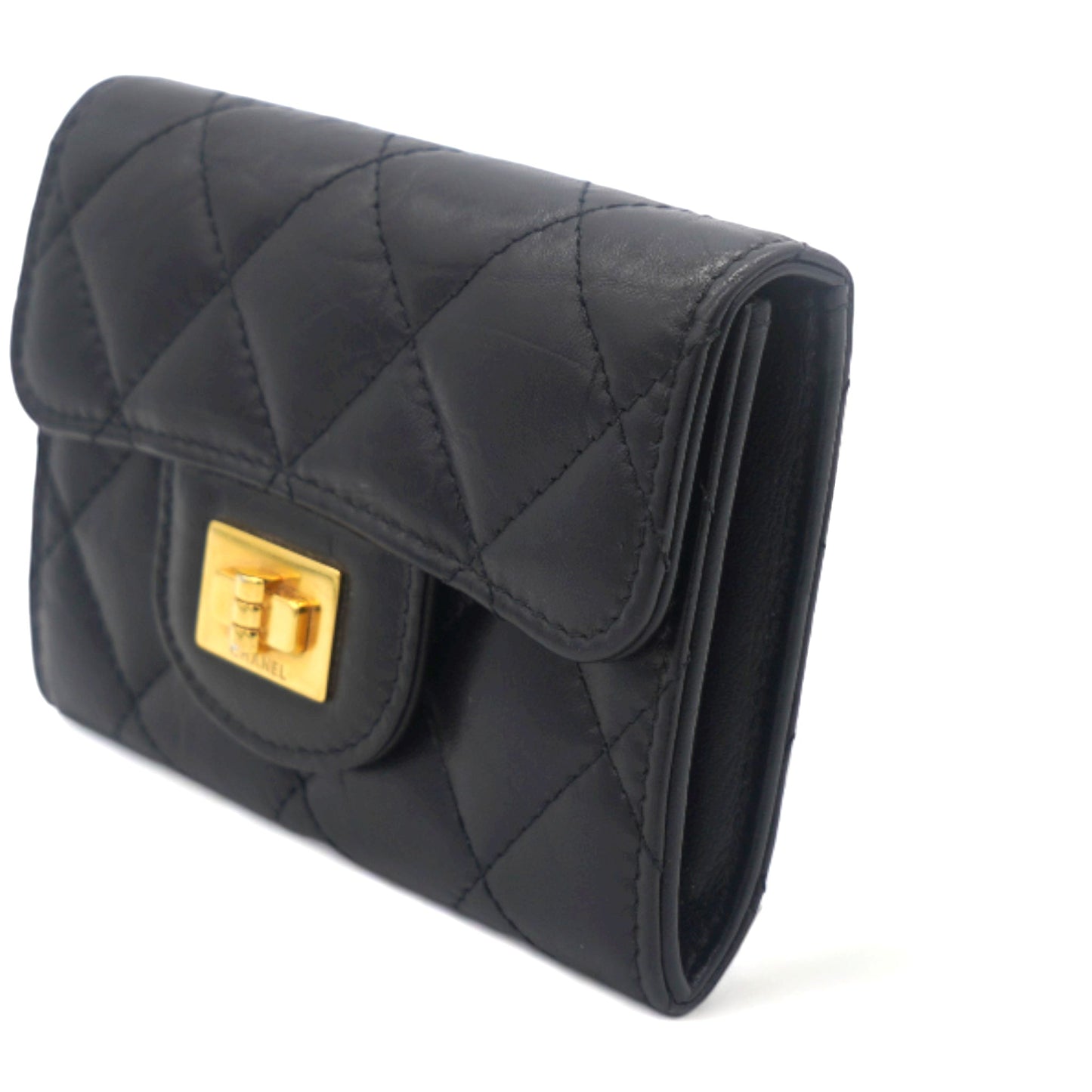 Aged Calfskin Quilted Reissue Flap  Holder Black GHW