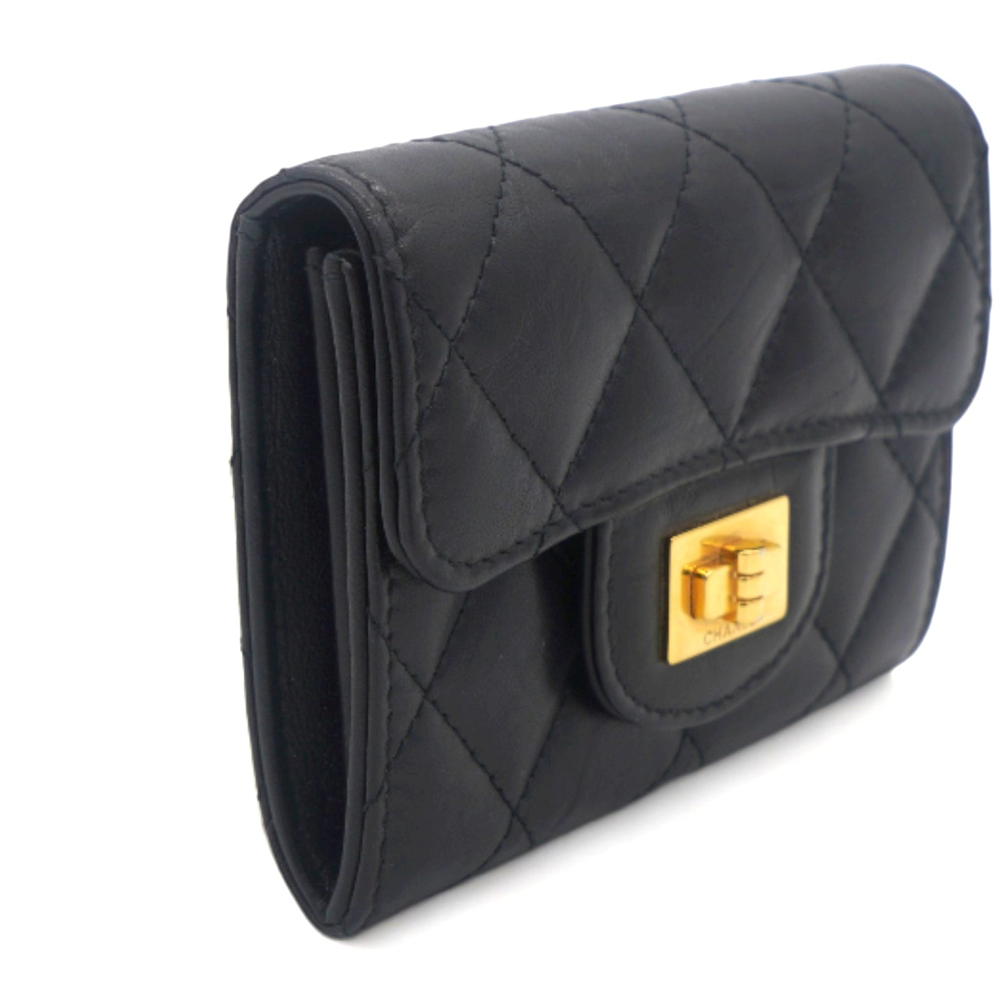 Aged Calfskin Quilted Reissue Flap  Holder Black GHW