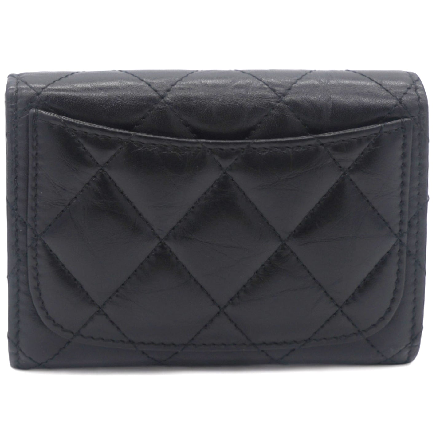 Aged Calfskin Quilted Reissue Flap  Holder Black GHW