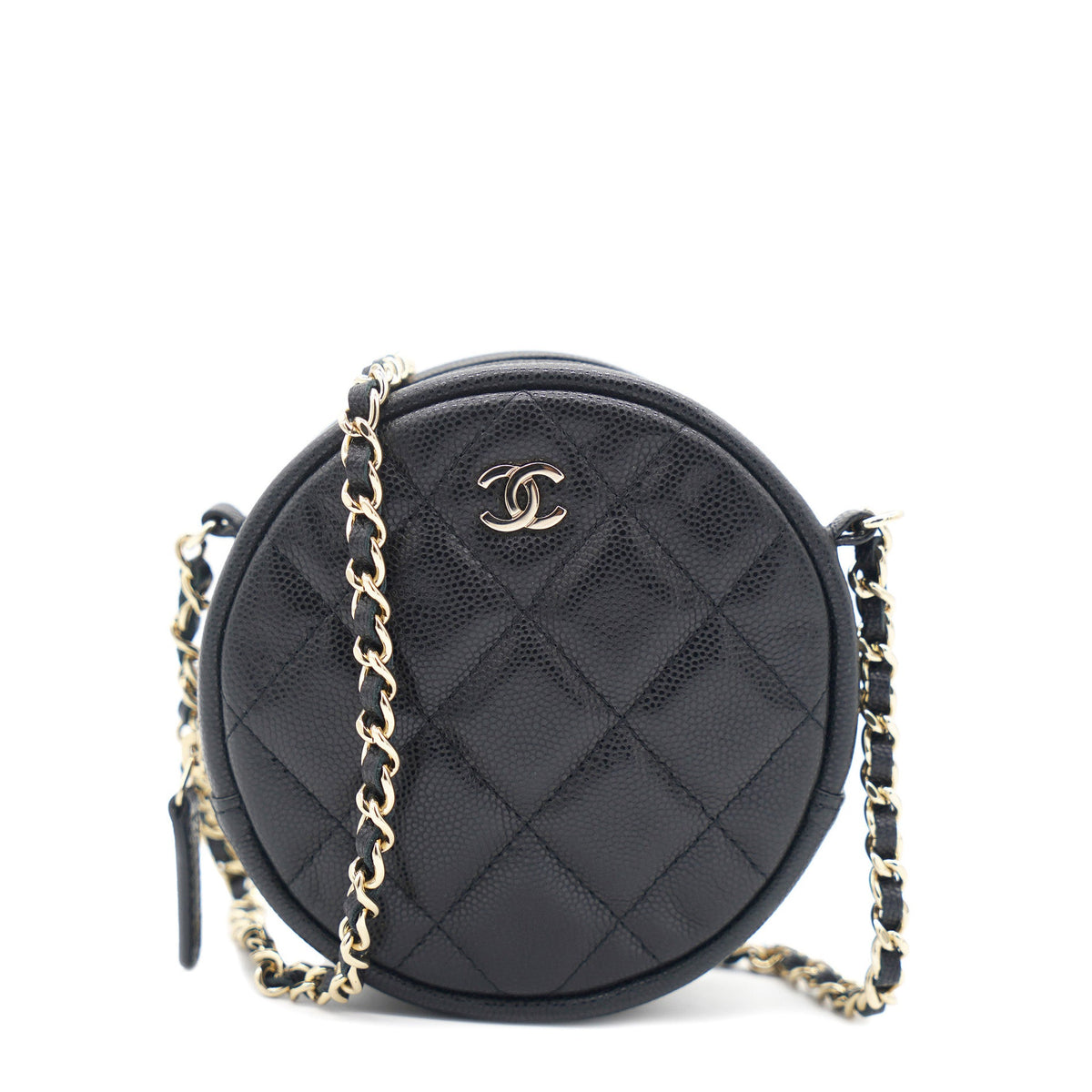 Mini Round Purse Vanity Caviar Leather Black