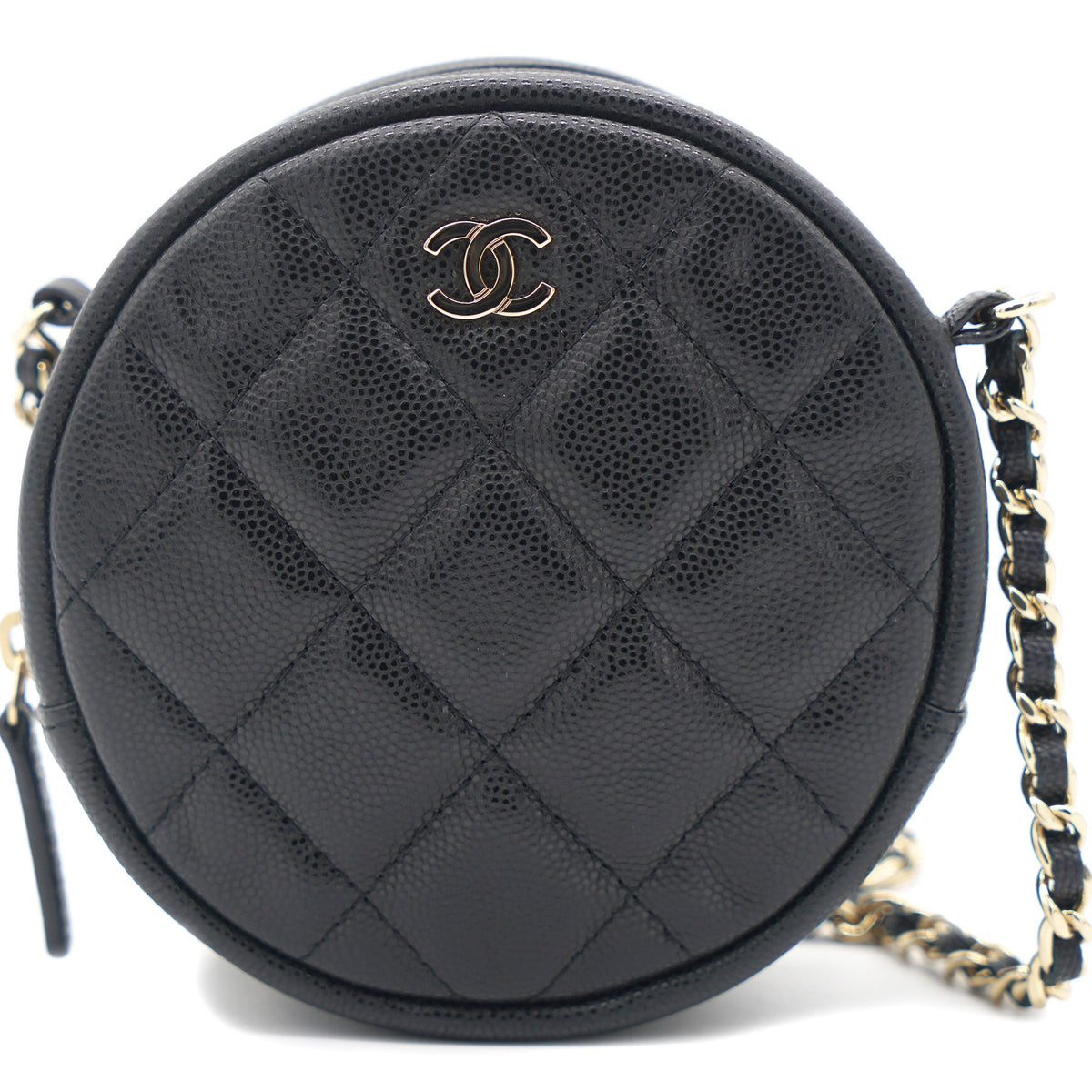 Mini Round Purse Vanity Caviar Leather Black