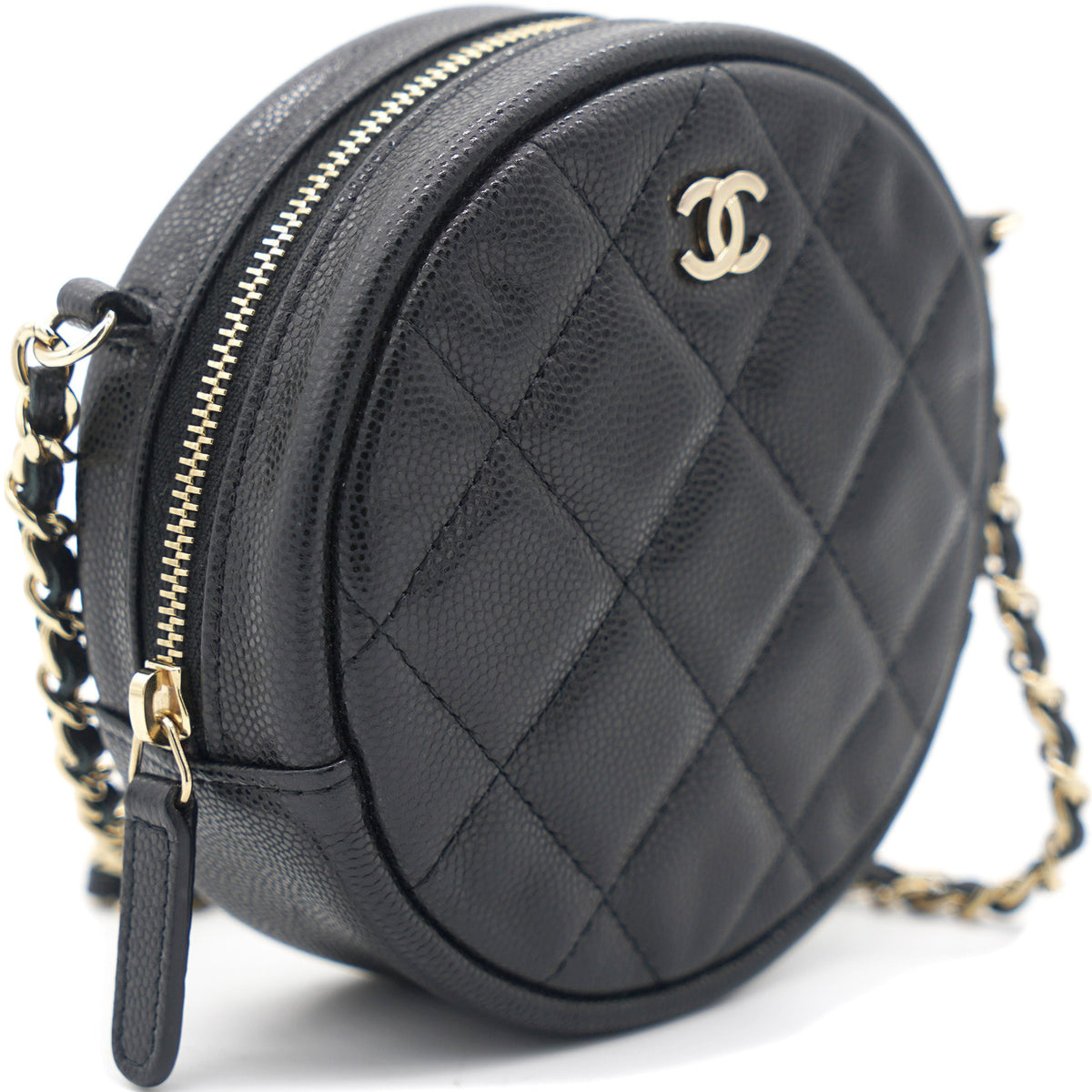 Mini Round Purse Vanity Caviar Leather Black