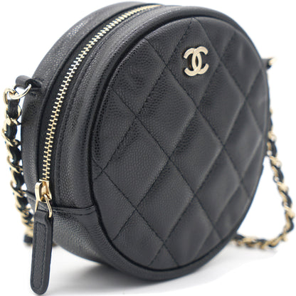 Mini Round Purse Vanity Caviar Leather Black