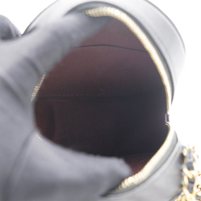 Mini Round Purse Vanity Lambskin Leather Black