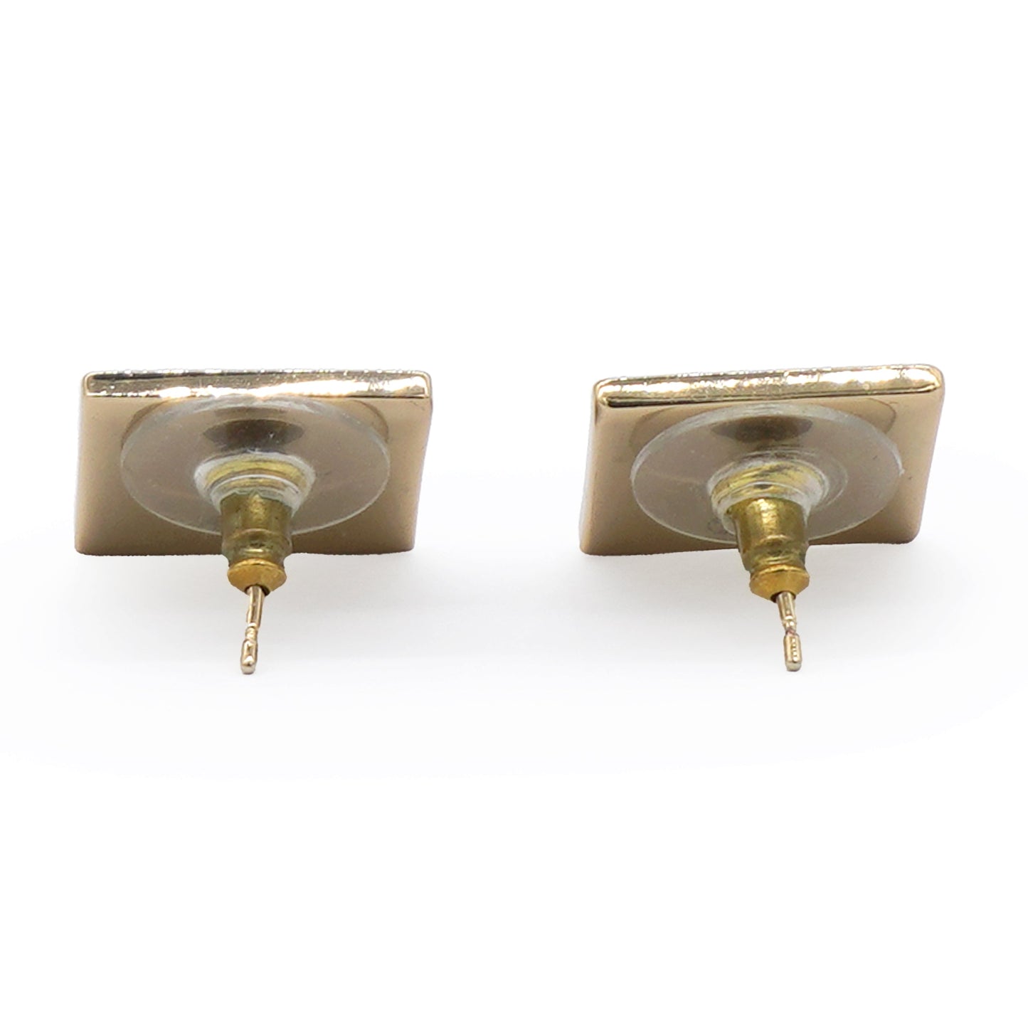 Metal Enamel CC Square Earrings Gold Black White