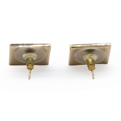Metal Enamel CC Square Earrings Gold Black White