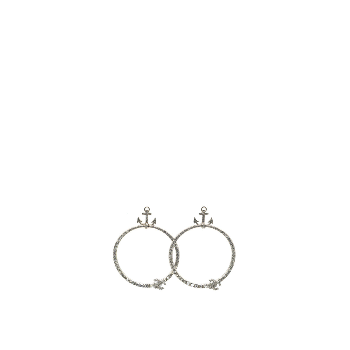 Crystal Anchor CC Hoop Earrings Silver
