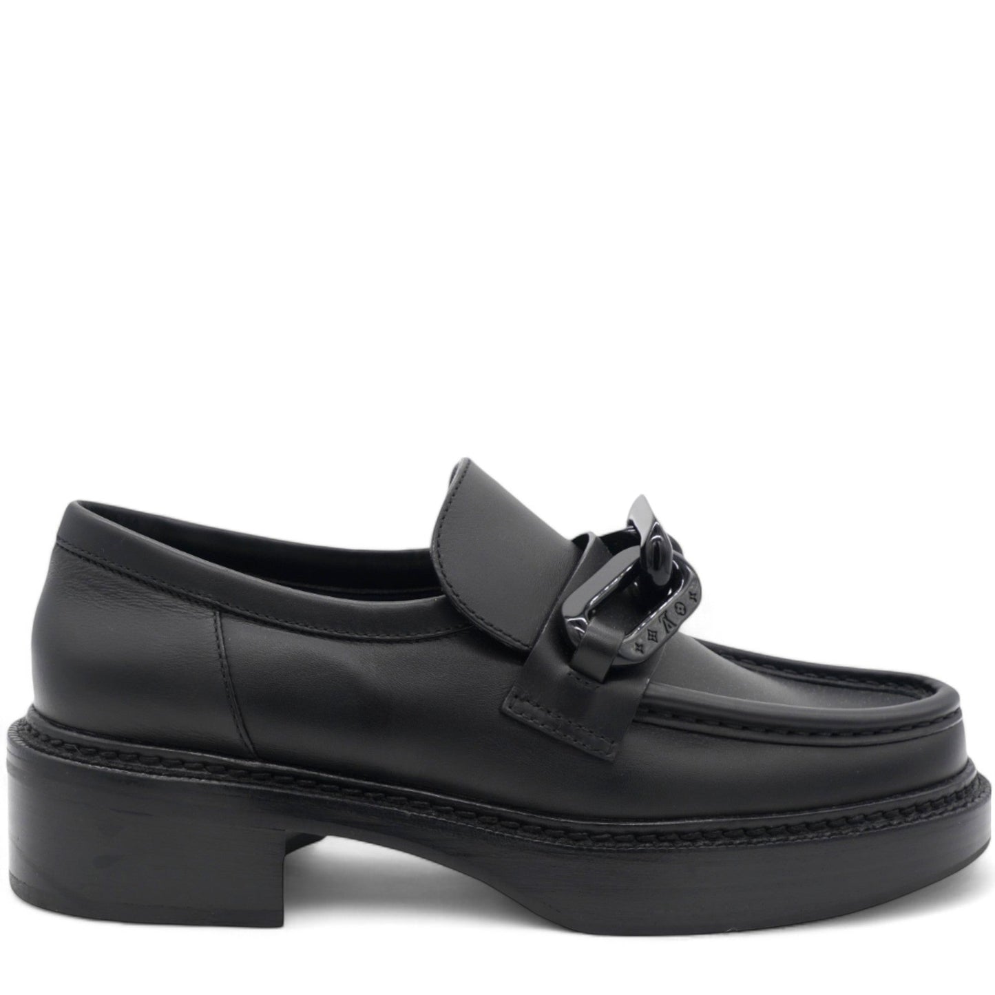 Louis-vuitton Calfskin Oversized Chain Academy Loafers Black Size 38.5