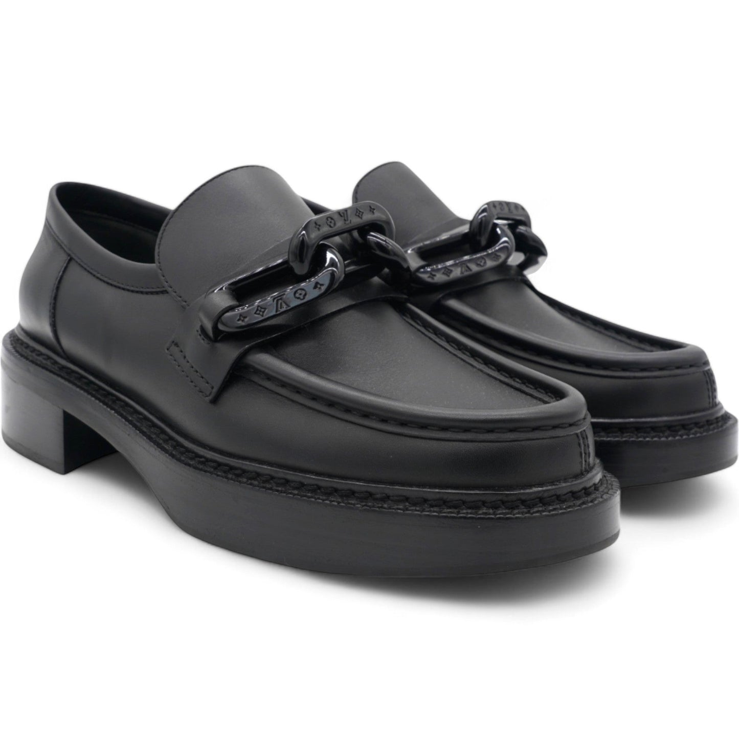 Louis-vuitton Calfskin Oversized Chain Academy Loafers Black Size 38.5