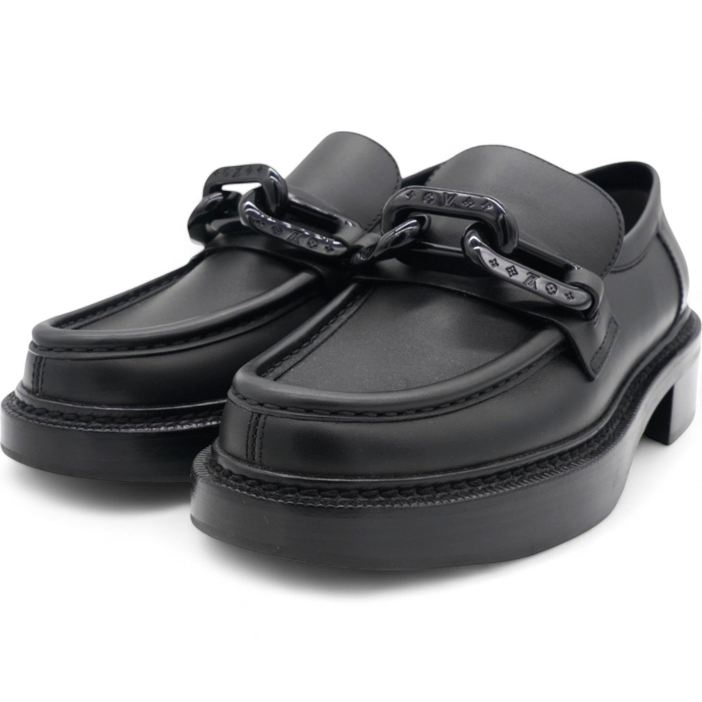 Louis-vuitton Calfskin Oversized Chain Academy Loafers Black Size 38.5