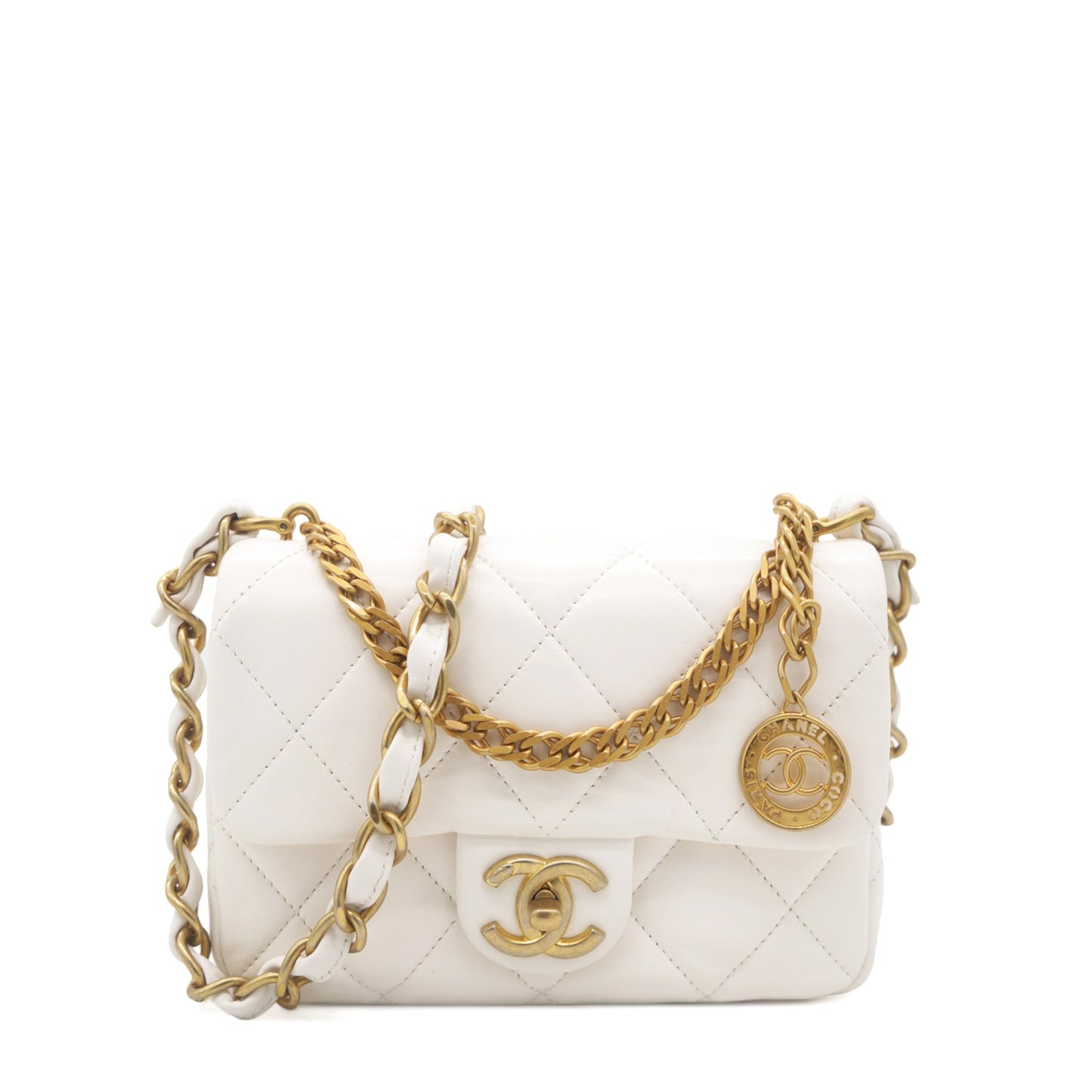 White Mini Quilted Single Flap Bag Shoulder Bag 23s