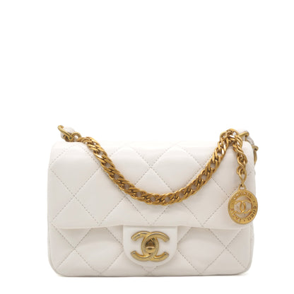 White Mini Quilted Single Flap Bag Shoulder Bag 23s