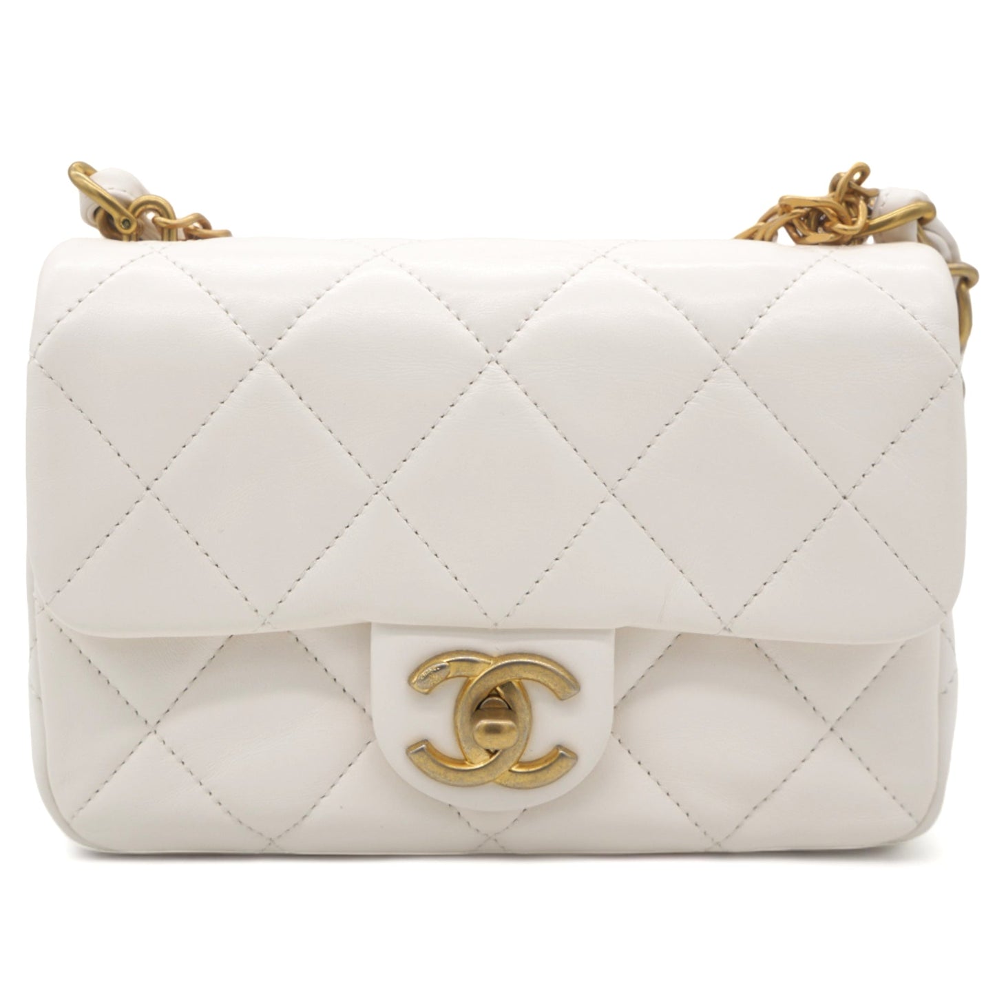 White Mini Quilted Single Flap Bag Shoulder Bag 23s