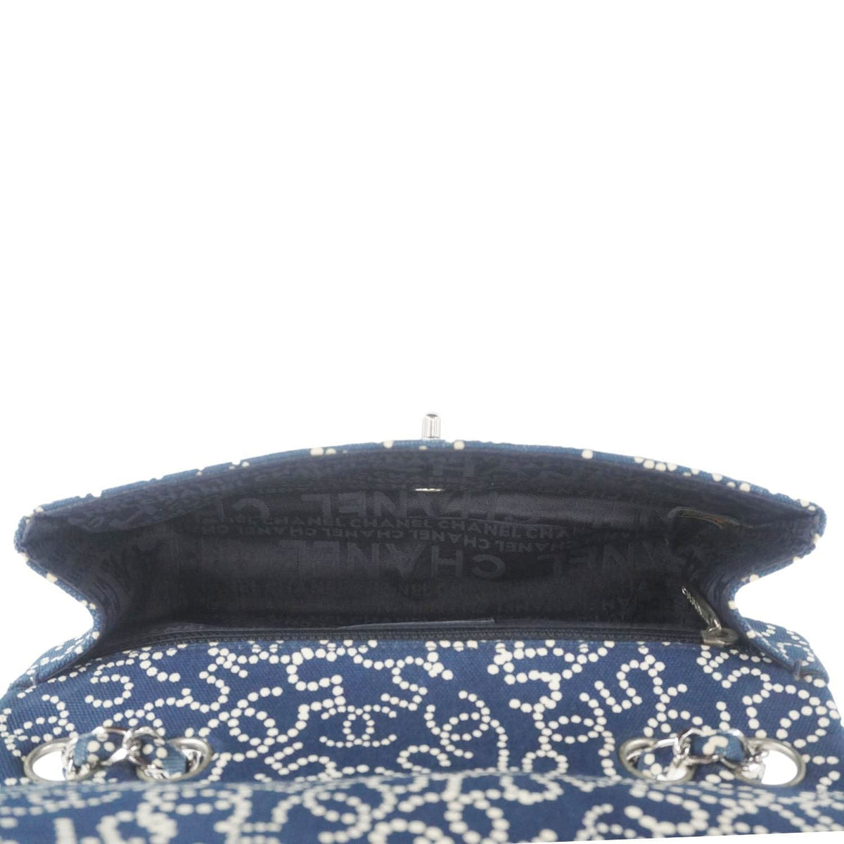 Chanel Coco Mark No 5 Icon Canvas Chain Shoulder Bag Navy Blue