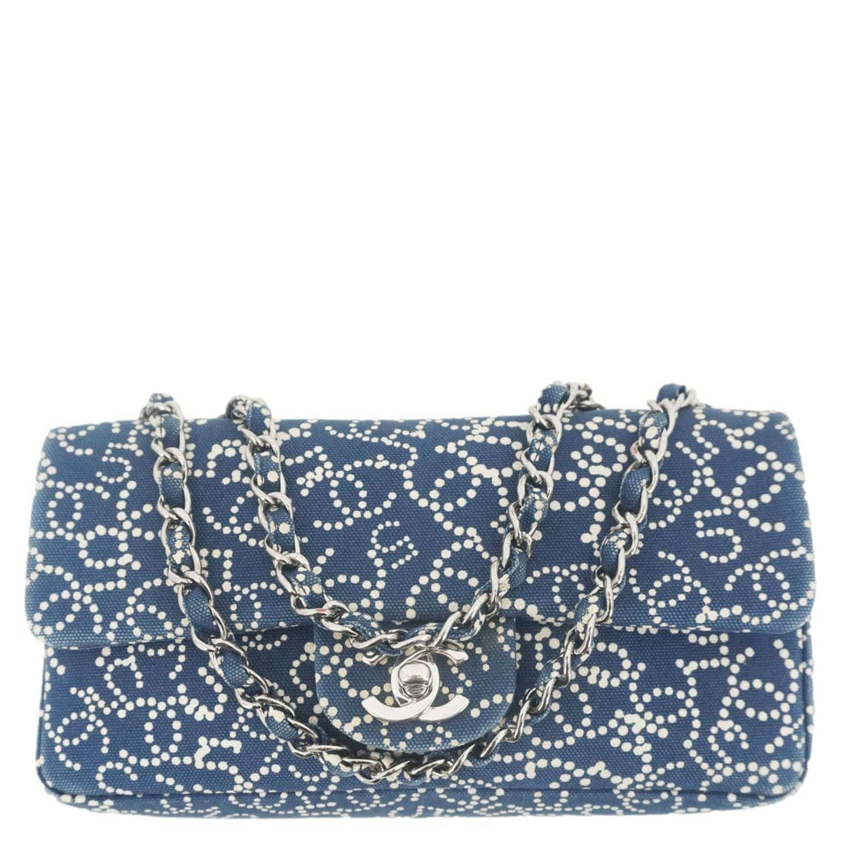 Chanel Coco Mark No 5 Icon Canvas Chain Shoulder Bag Navy Blue