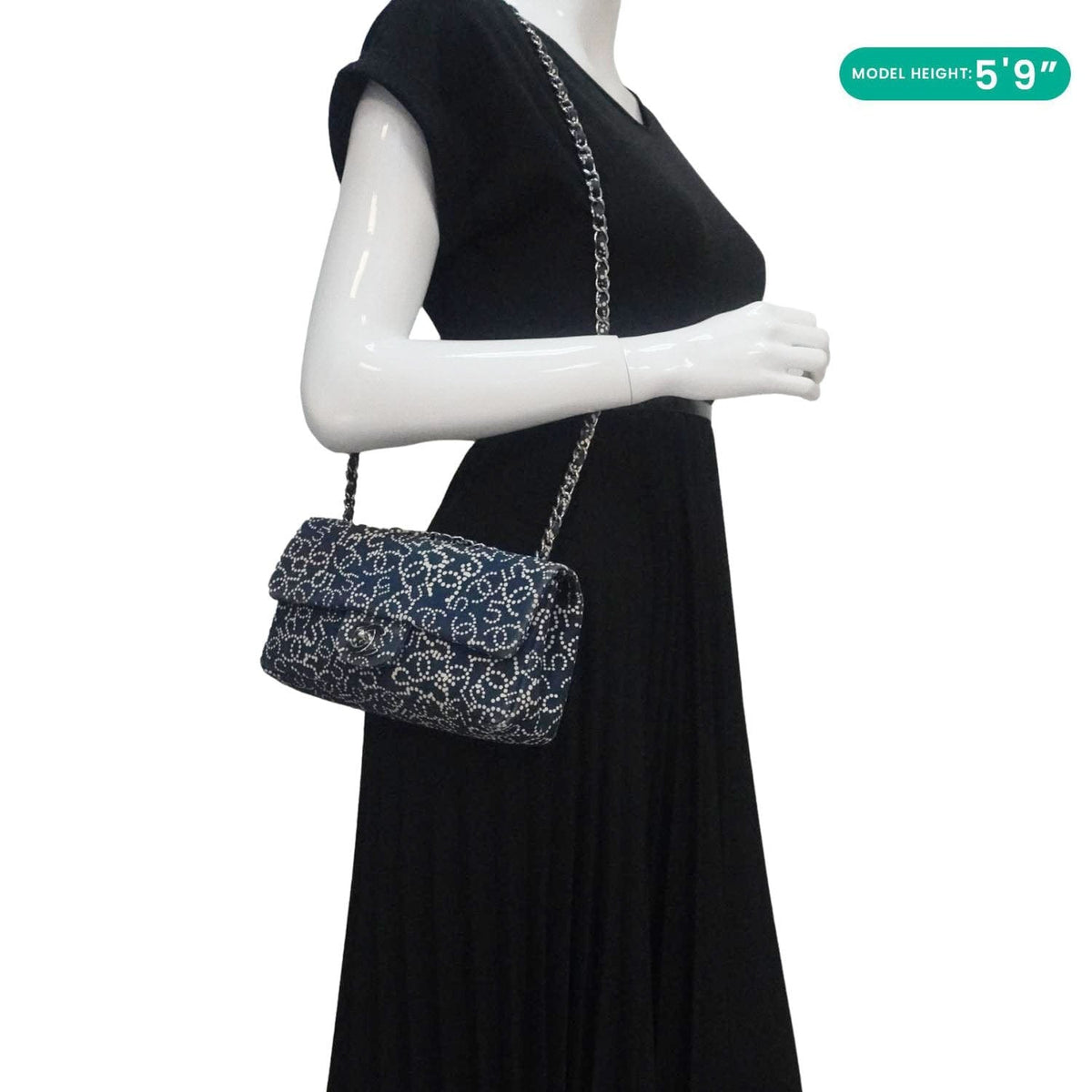 Chanel Coco Mark No 5 Icon Canvas Chain Shoulder Bag Navy Blue
