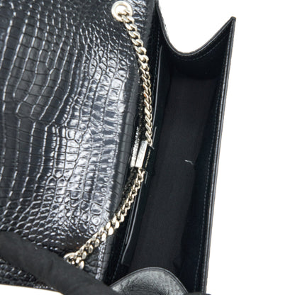 Saint Laurent Kate with Tassel Chain Bag Croc Embossed Calfskin Black SHW