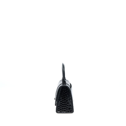 Balenciaga Hourglass XS Croc-Embossed Calfskin So Black