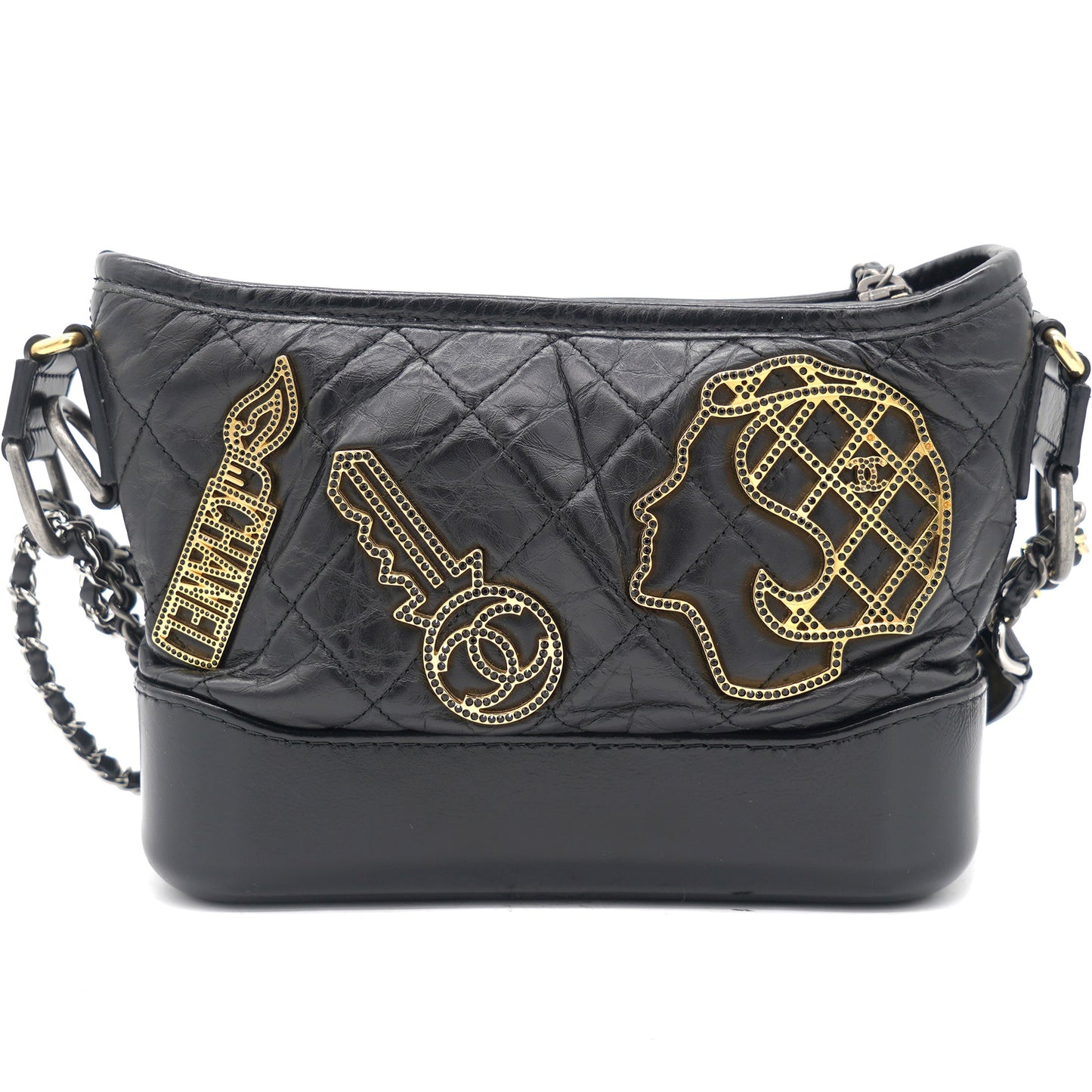 Black Aged Calfskin Quilted Charms Small Gabrielle Bag