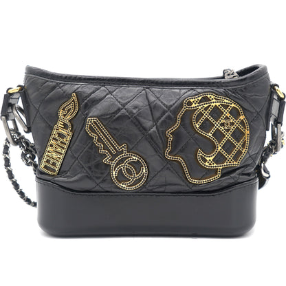 Black Aged Calfskin Quilted Charms Small Gabrielle Bag