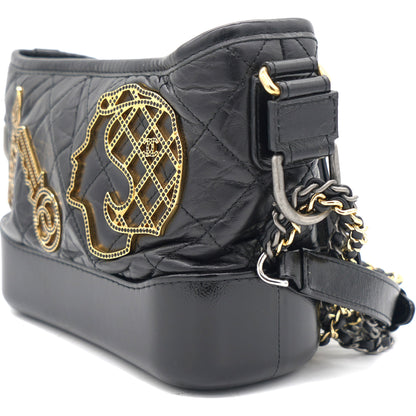 Black Aged Calfskin Quilted Charms Small Gabrielle Bag