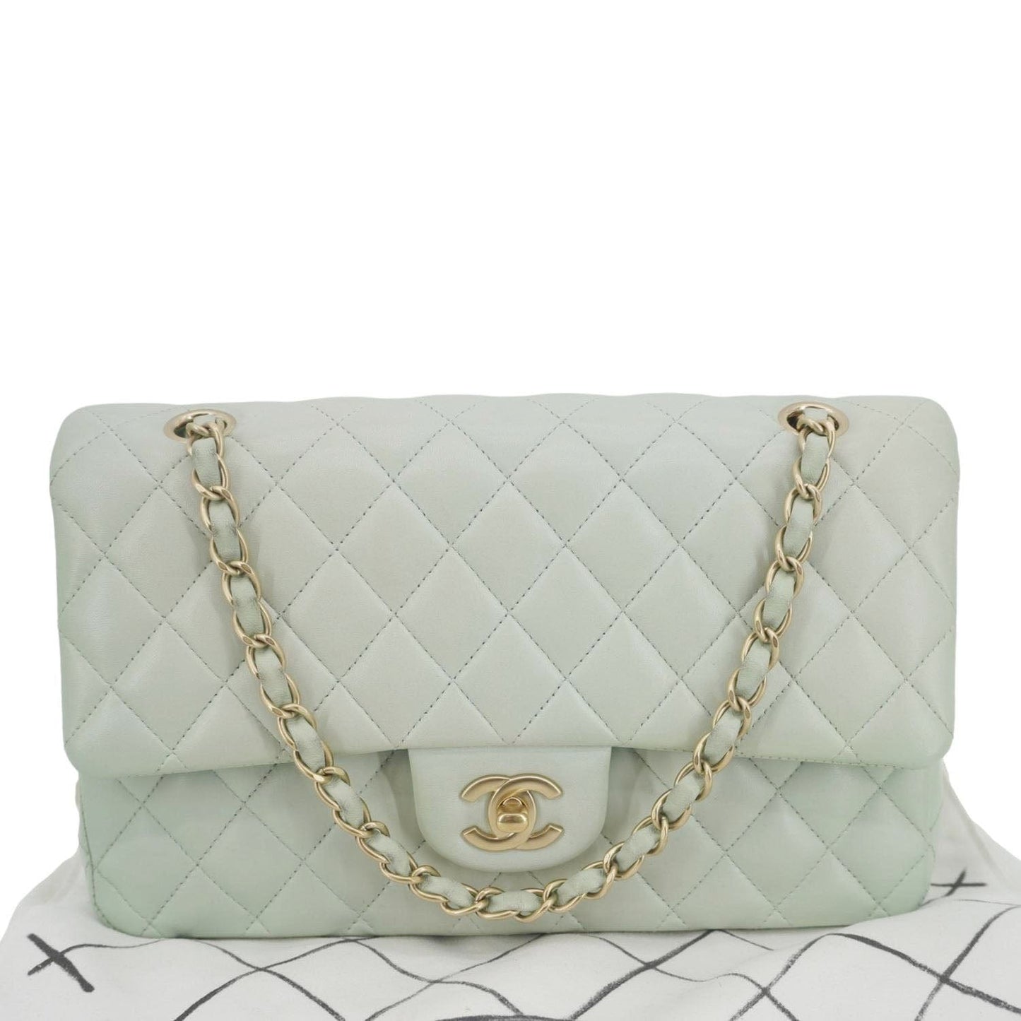 Chanel Classic Double Flap Small Quilted Leather Shoulder Bag Light Green