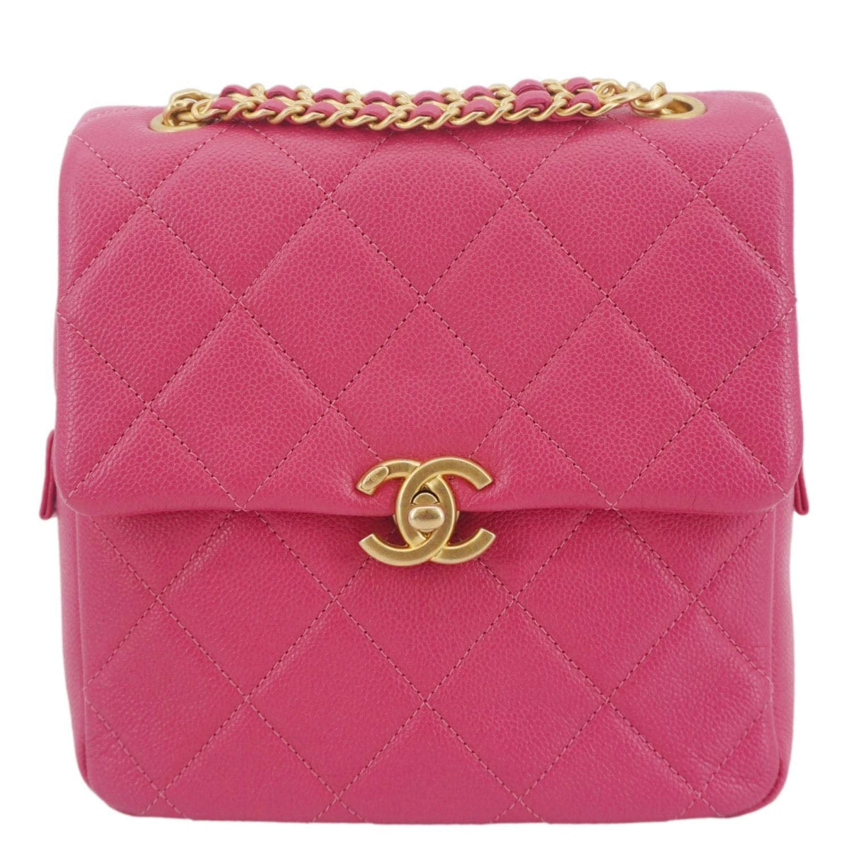 Chanel Multi Chain Quilted Caviar Leather Backpack Pink