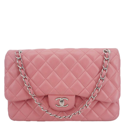 Chanel Classic Double Flap Jumbo Quilted Leather Crossbody Bag Pink