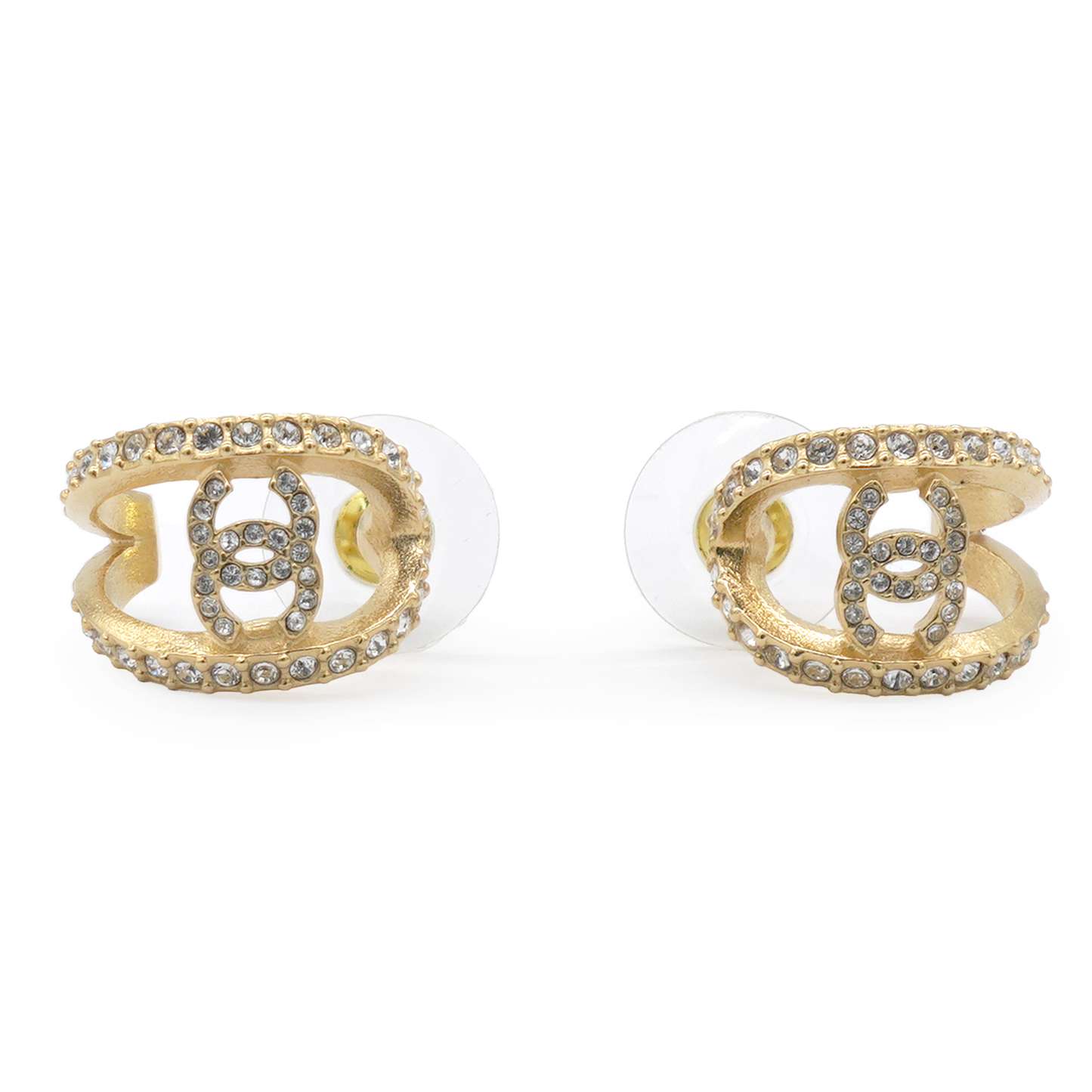 Logo CC And Gold Metal Strass Earrings Golden