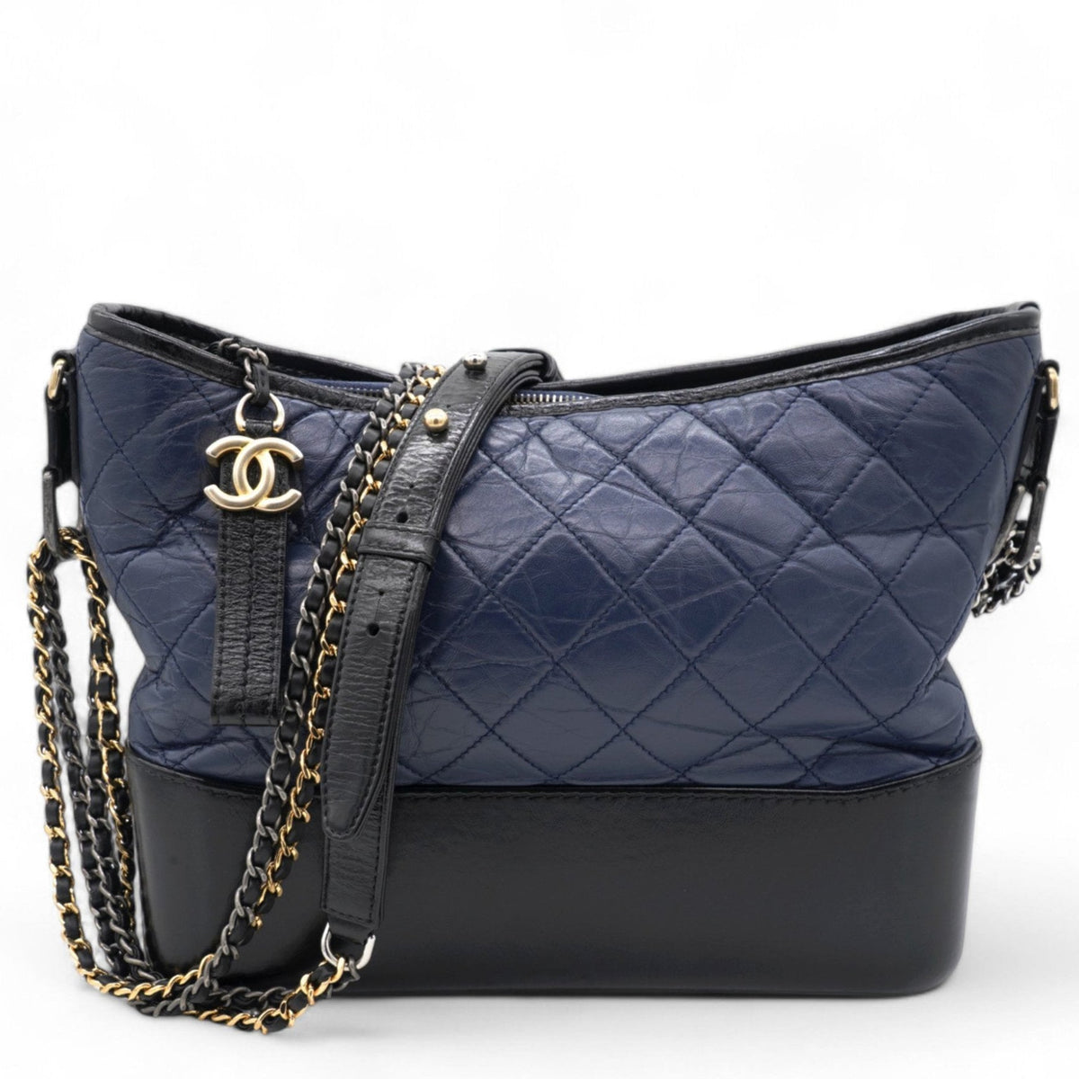 Navy/Black Aged Calfskin Quilted Medium Gabrielle Hobo