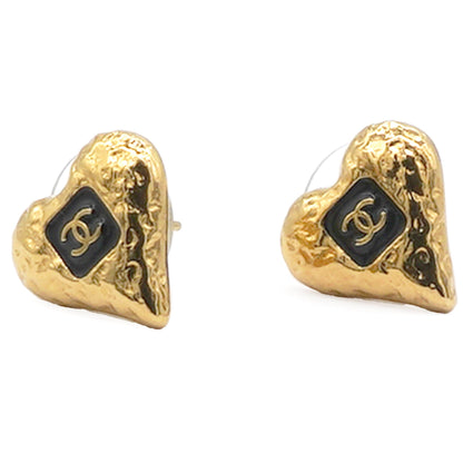 Metal Resin CC Heart Earrings Gold Black
