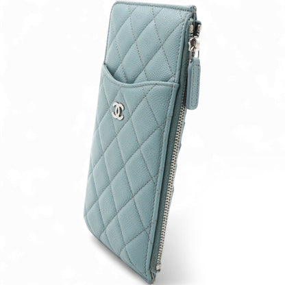 Caviar Quilted Classic Flat Wallet Pouch Light Blue