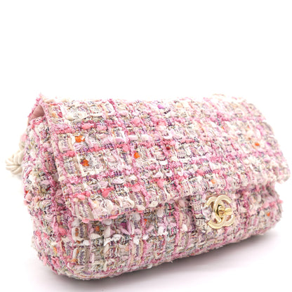2019 Pink Tweed Fabric & Pearls Classic Single Flap Bag
