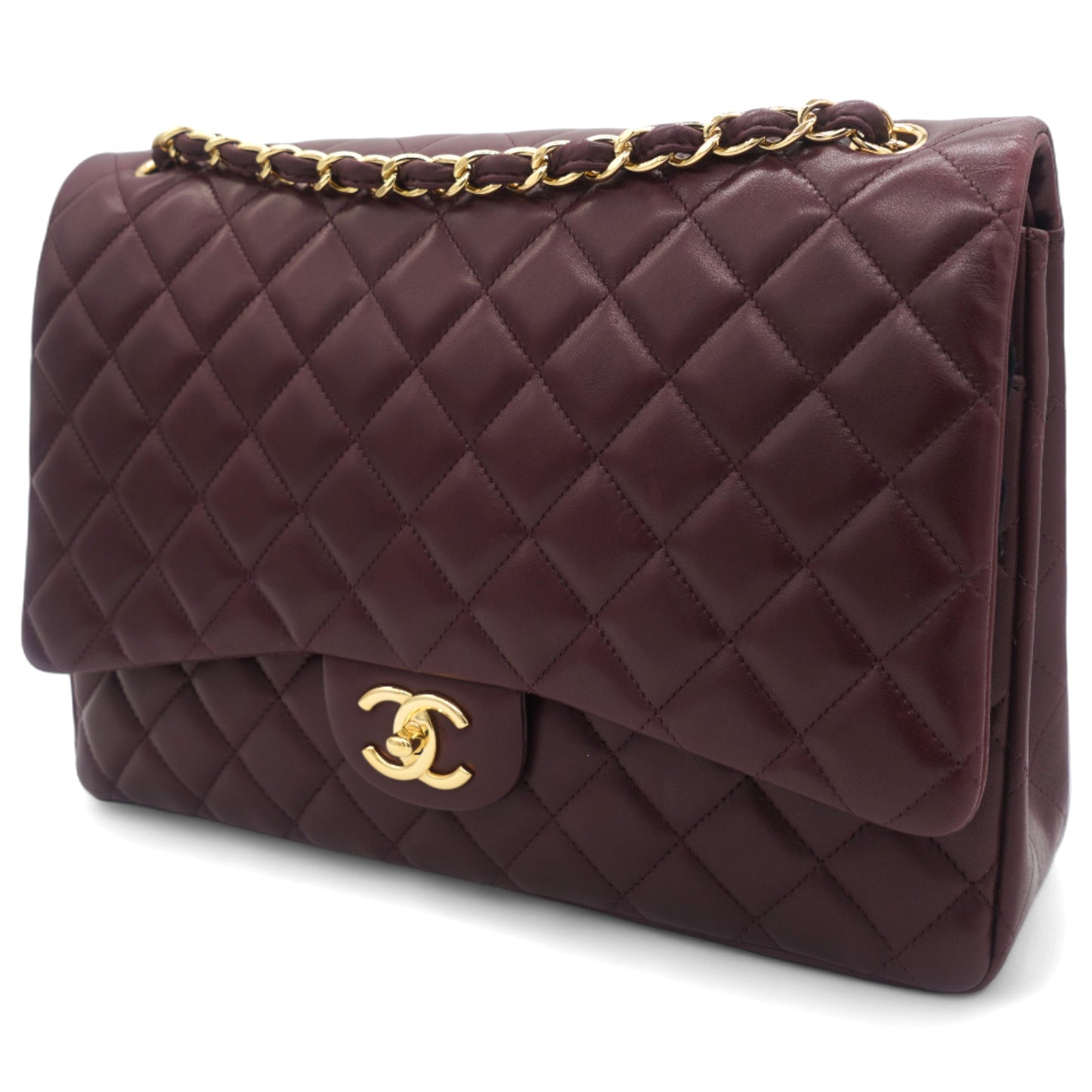 Burgundy Quilted Lambskin Leather Maxi Classic Double Flap Bag