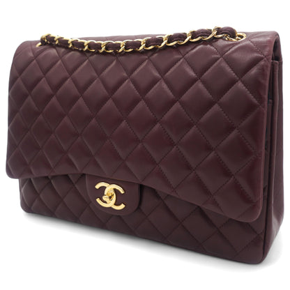 Burgundy Quilted Lambskin Leather Maxi Classic Double Flap Bag