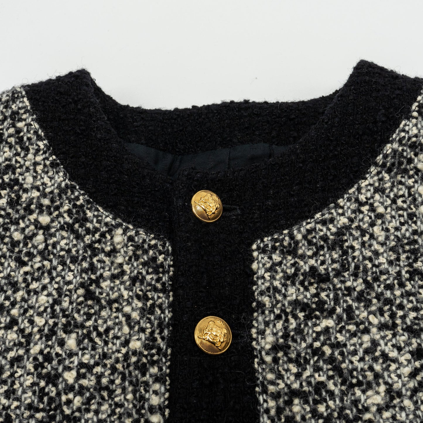 Celine Size 40 Tweed Button Jacket Wool/Polyamide Black/grey