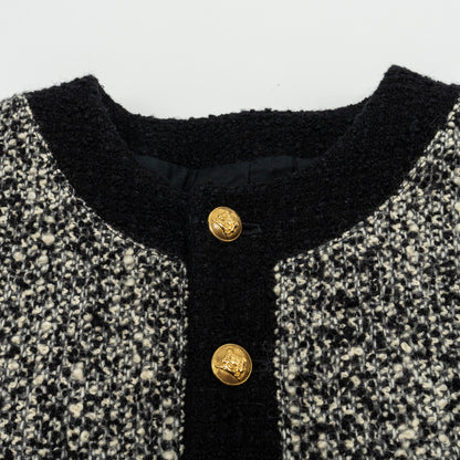 Celine Size 40 Tweed Button Jacket Wool/Polyamide Black/grey