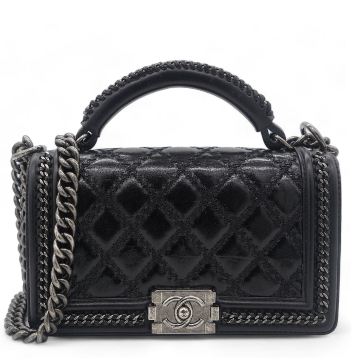 Boy Top Handle Quilted Chain Medium Black