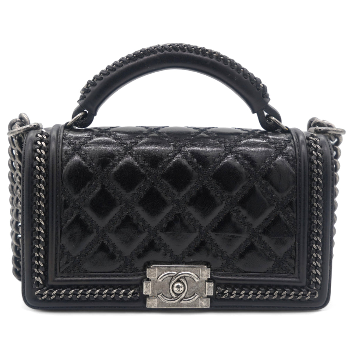 Boy Top Handle Quilted Chain Medium Black