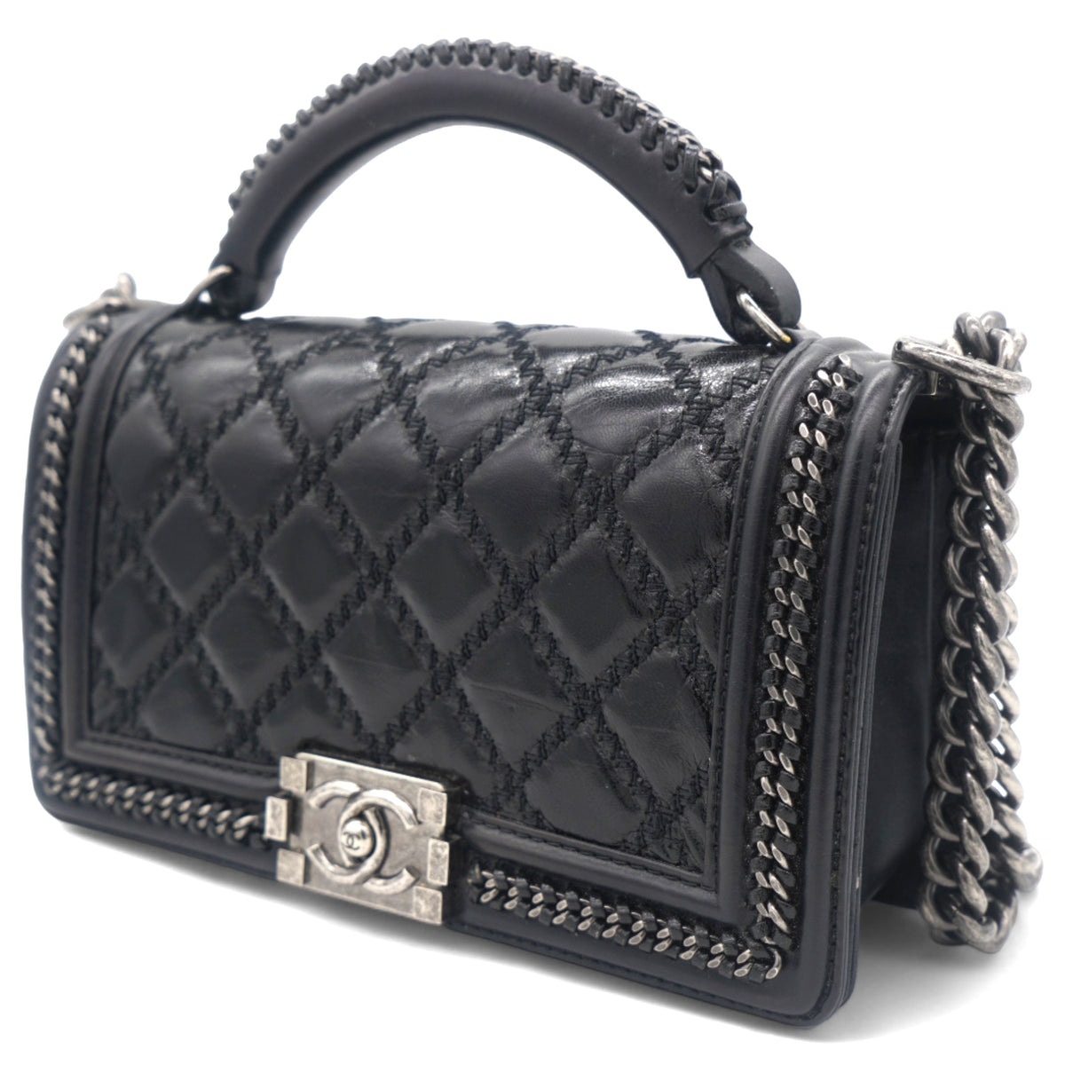 Boy Top Handle Quilted Chain Medium Black
