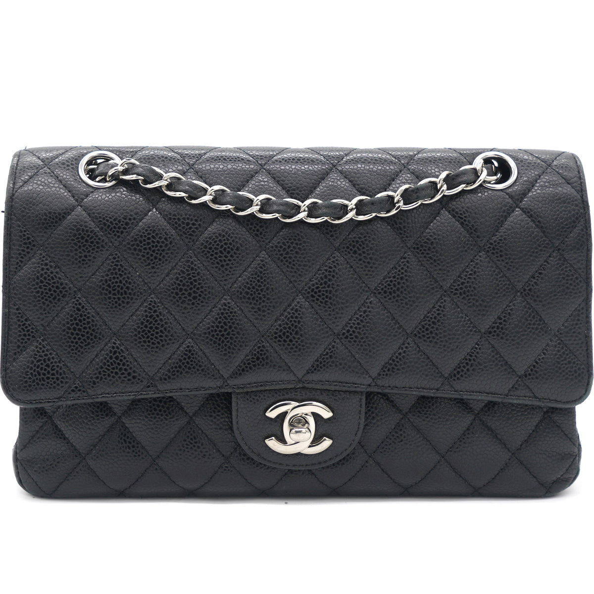Caviar Quilted Medium Double Flap Black SHW